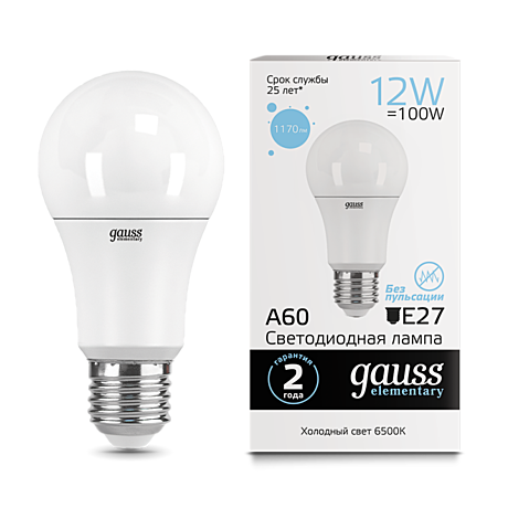 Лампа светодиодная LED-A60 12Вт E27 6500K 1150Лм Elementary GAUSS