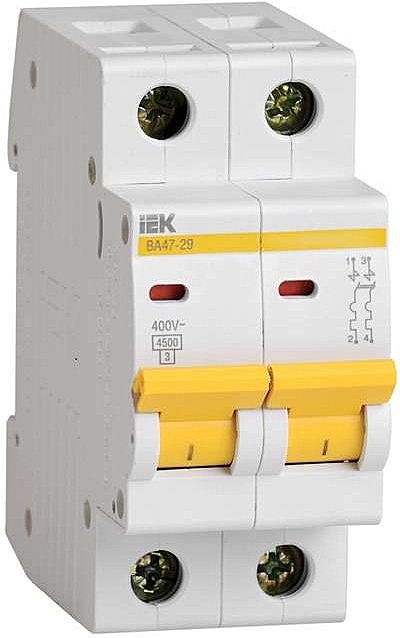 Автоматический выключатель IEK ВА47-29 2P 25А 4,5кА характеристика С																									