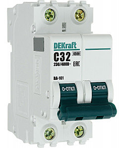 Автоматический выключатель DEKraft ВА-101 2P 32А 4,5кА характеристика С							