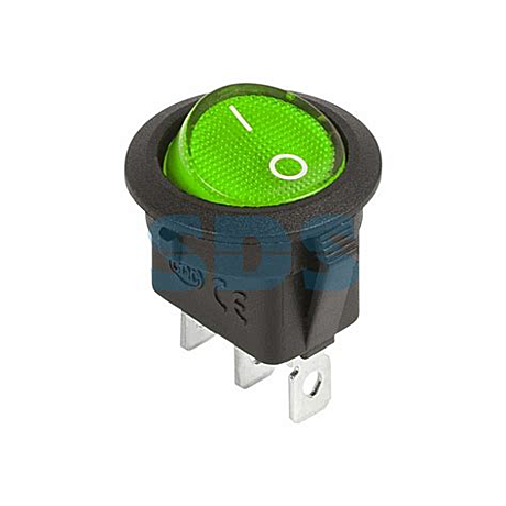 Выключатель клавишный круглый 12V 20A(3с) ON-OFF с зеленой подсвет. REXANT