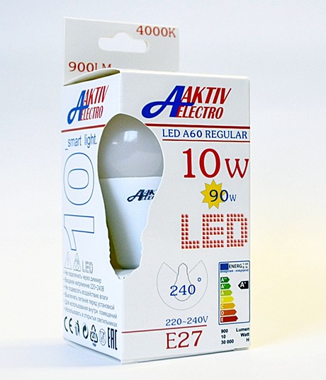 Лампа светодиодная LED-A55-Regular 10Вт 220-240В Е27 4000К 900Лм AKTIV ELECTRO