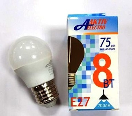 Лампа светодиодная LED-G45-Regular 8Вт 175-265В Е27 4000К 700Лм ШАР AKTIV ELECTRO