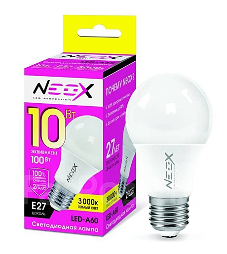 Лампа светодиодная LED-A60 10Вт 230В Е27 3000К 800Лм NEOX