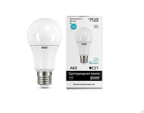 Лампа светодиодная LED-A60 12Вт E27 4100K 1150Лм Elementary GAUSS