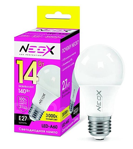 Лампа светодиодная LED-A60 14Вт 230В Е27 3000К 1120Лм NEOX
