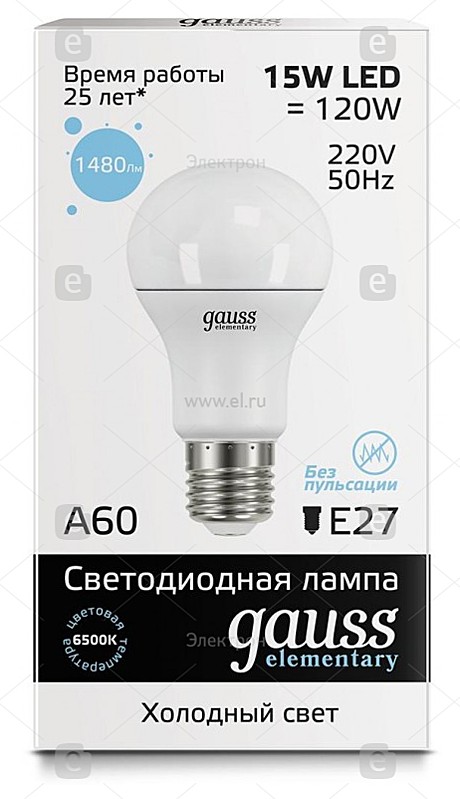 Лампа светодиодная LED-A60 15Вт E27 6500K 1480Лм Elementary GAUSS