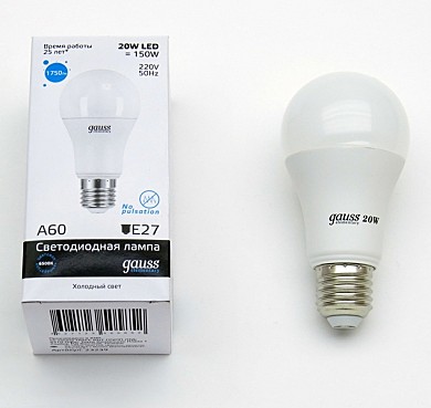Лампа светодиодная LED-A60 20Вт E27 6500K 1750Лм Elementary GAUSS