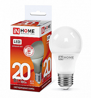 Лампа светодиодная LED-A65-VC 20Вт 230В Е27 6500К 1800Лм IN HOME