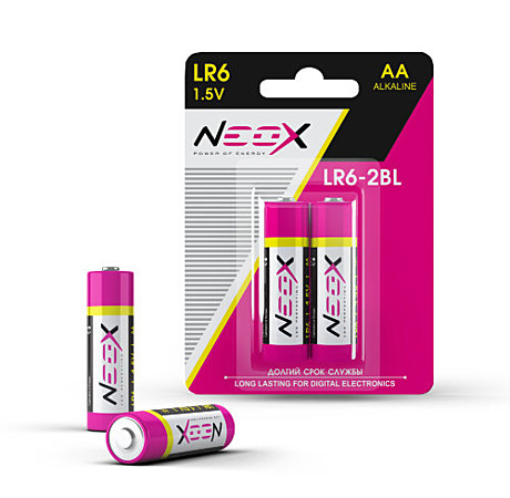 Батарейки АА алкалиновые LR6-2BL, блистер, 2 штуки в упаковке NEOX