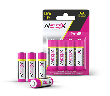 Батарейки АА алкалиновые LR6-4BL, блистер, 4 штуки в упаковке NEOX