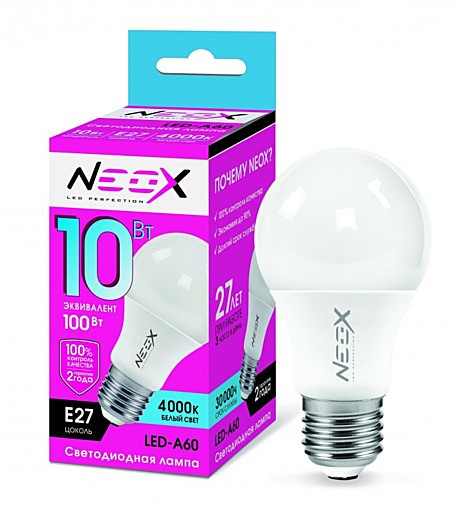 Лампа светодиодная LED-A60 10Вт 230В Е27 4000К 800Лм NEOX