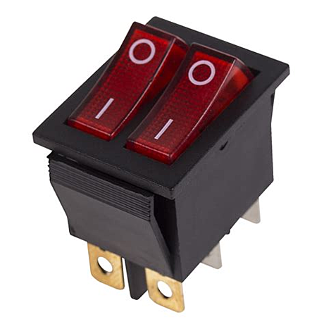 Выключатель клавишный 250V 15A (6с)ON-OFF с красной подсвет.Двойной REXANT