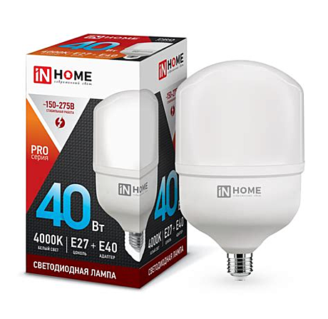 Лампа светодиодная LED-HP 40Вт 230В E27 с адаптером Е40 4000К 3600Лм IN HOME							