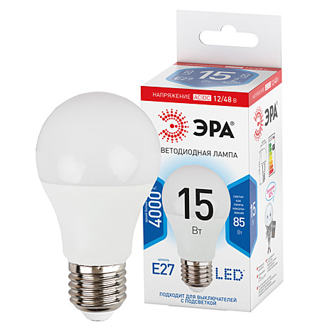 Лампа светодиодная LED-A60 15вт-840-Е27 170-265В 4000К 1300лм ЭРА 