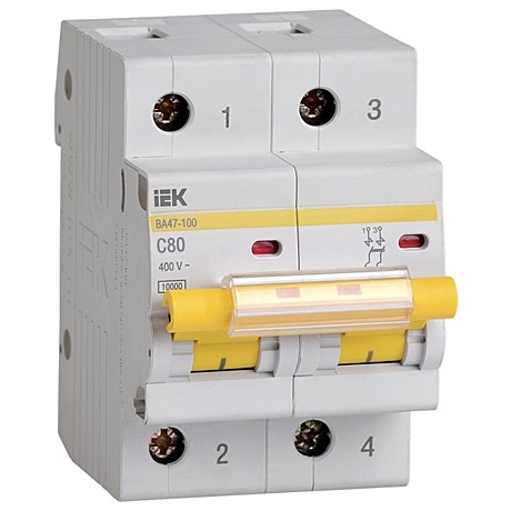Автоматический выключатель IEK ВА47-100 2P 80А 10 кА характеристика С