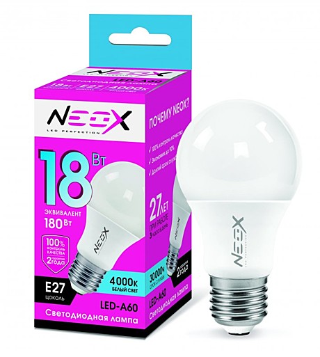 Лампа светодиодная LED-A60 18Вт 230В Е27 4000К 1440Лм NEOX
