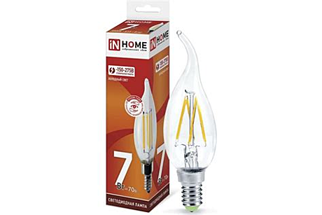 Лампа светодиодная LED-СВЕЧА НА ВЕТРУ-deco 7Вт 230В E14 4000К 630Лм прозрачная IN HOME
