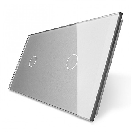 Панель для двух сенсорных выключателей Livolo, 2 клавиши (1+1), цвет серый, стекло																