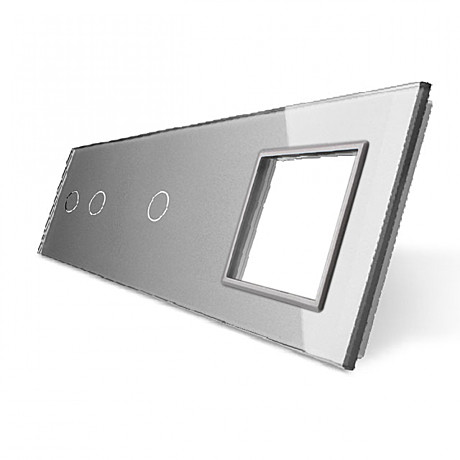 Панель для двух сенсорных выключателей Livolo, 3 клавиши (1+2), цвет серый, стекло																