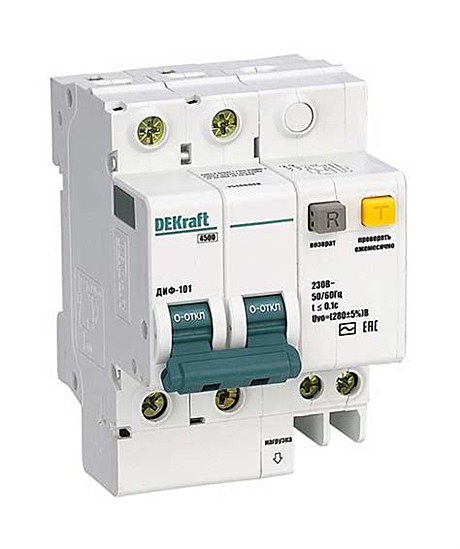 Автоматический выключатель дифференциального тока DEKraft ДИФ-101 2P 40А 30мА 4,5кА х-ка С