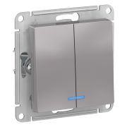 2-клавишный ВЫКЛЮЧАТЕЛЬ с подсветкой, 10А, АЛЮМИНИЙ, ATLAS, Schneider Electric