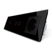 Панель тройная: 1 выключатель + 2 выключателя + 1 розетка Черная BB-C7-C1/C2/SR-12