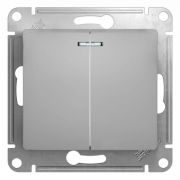ВЫКЛЮЧАТЕЛЬ 2-клавишный АЛЮМИНИЙ с подсветкой Glossa, Schneider Electric