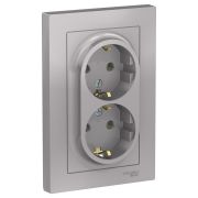 РОЗЕТКА c заземлением двойная ATLAS Schneider Electric АЛЮМИНИЙ