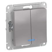 Выключатель двухклавишный с подсветкой Алюминий Atlas Schneider Electric