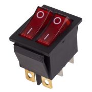 Выключатель клавишный 250V 15A (6с)ON-OFF с красной подсвет.Двойной REXANT