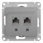 РОЗЕТКА компьютерная двойная RJ45+RJ45 кат 5e,АЛЮМИНИЙ GLOSSA Schneider Electric