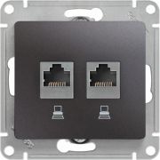 РОЗЕТКА компьютерная двойная RJ45+RJ45 кат 5e,АНТРАЦИТ GLOSSA Schneider Electric