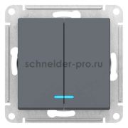 2-клавишный ВЫКЛЮЧАТЕЛЬ с подсветкой, 10А, ГРИФЕЛЬ,ATLAS, Schneider Electric