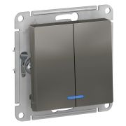 2-клавишный ВЫКЛЮЧАТЕЛЬ с подсветкой, 10А, СТАЛЬ,ATLAS, Schneider Electric