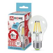 Лампа светодиодная LED-A60-deco 9Вт 230В Е27 4000К 810Лм прозрачная IN HOME