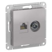 РОЗЕТКА двойная комп+ТВ RJ45+TV кат 5е,ATLAS Schneider Electric АЛЮМИНИЙ