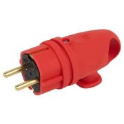Вилка прямая с кольцом с з/к каучук 250В, 16А IP44 КРАСНАЯ